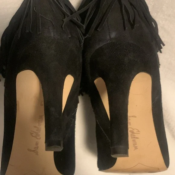 Sam Edelman Kandice Black Suede Pointed Toe Fringed Ankle Booties Boots Size 9. - Picture 5 of 6